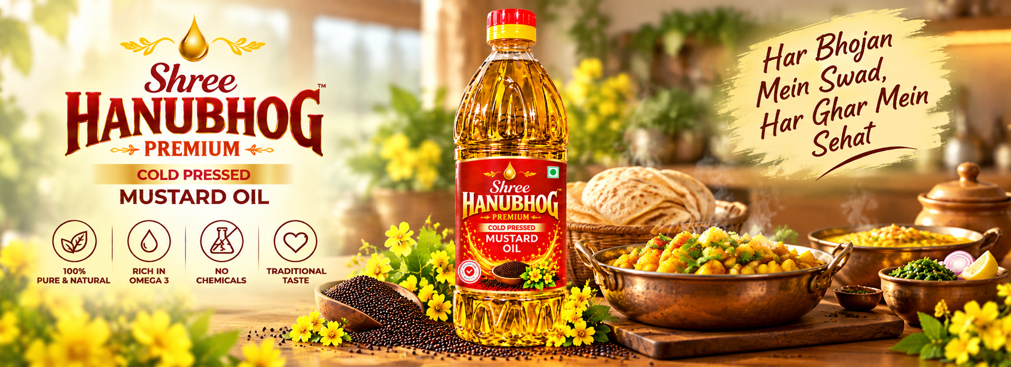 Chef preparing food with Shree Hanubhog mustard oil — good food begins with pure ingredients